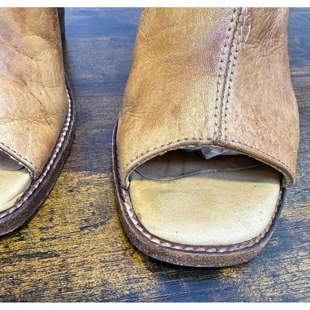 Bed Stu Onset Tan Distressed Leather Peep Toe Ankle Booties Heeled Size 8 Boho - Picture 6 of 16